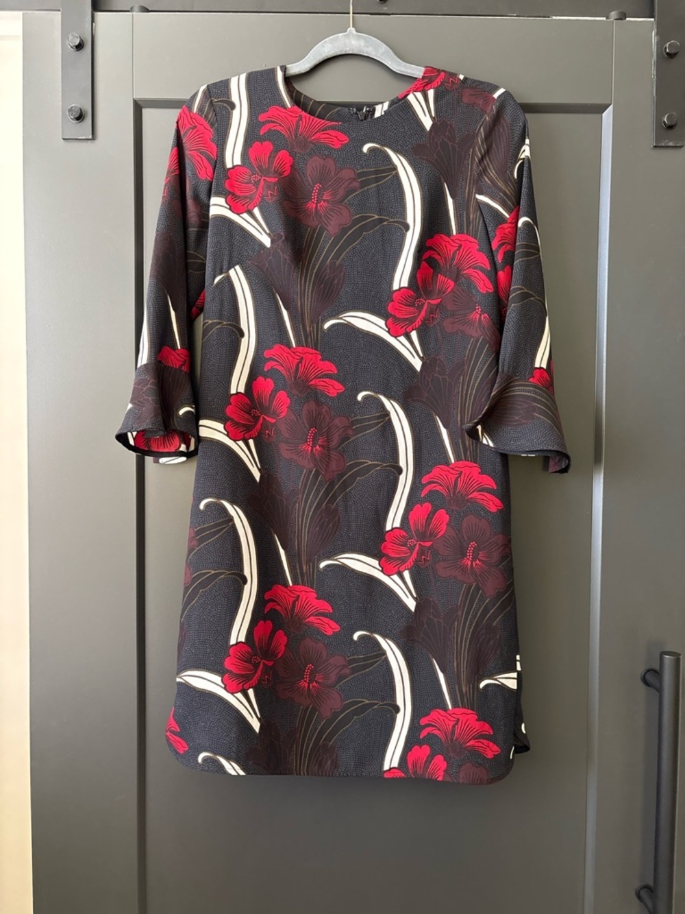 Ann Taylor Factory Black Shift Dress with Red Floral Print